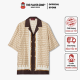 Áo Sơ Mi Printed silk twill bowling shirt -  beige