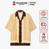 Áo Sơ Mi Printed silk twill bowling shirt -  beige