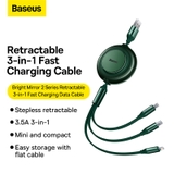 Cáp sạc dây rút 3 đầu Baseus Bright Mirror 2 Series Retractable 3-in-1 Fast Charging Data Cable USB to M+L+C 3.5A 1.1m