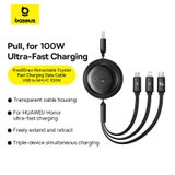 Cáp Sạc Đa Năng Baseus Free2Draw Retractable Crystal Fast Charging Data Cable USB to M+L+C 100W