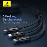 Cáp Sạc Đa Năng Baseus Free2Draw Retractable Crystal Fast Charging Data Cable USB to M+L+C 100W