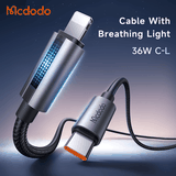 Cáp Sạc Nhanh Mcdodo Type-C to iP 36W Cable With Breathing Light