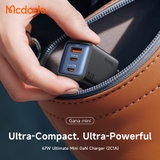 Cốc Sạc Mcdodo Gana Mini 67W 3 Cổng Sạc Nhanh | Công Nghệ GaN Siêu Nhỏ Gọn, 2 Cổng Type-C & 1 USB