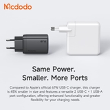 Cốc Sạc Mcdodo Gana Mini 67W 3 Cổng Sạc Nhanh | Công Nghệ GaN Siêu Nhỏ Gọn, 2 Cổng Type-C & 1 USB