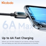 Cáp Sạc Mcdodo Vision Sci-Fi USB to Type-C 6A | Hiệu Ứng LED 3D, Đầu Hợp Kim Kẽm