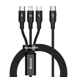 Cáp sạc 3 đầu Baseus Rapid Series 3-in-1 PD 20W (Type C to Type C / Lightning/ Micro USB, Fast Charging & Data Cable )
