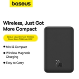Sạc Dự Phòng Không Dây OS-Baseus Magnetic Mini Wireless Fast Charge Power Bank 5000mAh 20W (Kèm cáp C to C, 20V-3A, 30cm)
