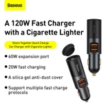 Tẩu sạc nhanh mở rộng 120W Baseus Share Together Fast Charge dùng cho xe hơi (120W, TypeC - USB Port, QC / PD3.0 Car Quick Charger with Cigarette Lighter Expansion Port )