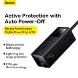 Trạm Sạc GaN Baseus PowerCombo 40W | 3 AC, 2 Type-C, 1 USB, Bảo Vệ Quá Tải BDIP