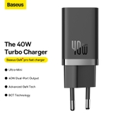 Cốc Sạc Nhanh Nhỏ Gọn OS-Baseus GaN5 Pro Fast Charger C+C 40W EU (Chân cắm tròn)