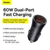 Tẩu Sạc Ô Tô Baseus Golden Contactor Max Dual Fast Charger Car Charger 60W