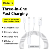 Cáp Sạc 3 Đầu Baseus Superior Series Fast Charging Data Cable USB to M+L+C 3.5A