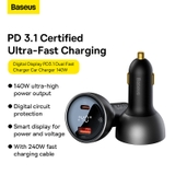 Tẩu Sạc Nhanh Baseus Digital Display PD3.1 Dual Fast Charger Car Charger U+C 140W (Kèm cáp C to C 240W (48V/5A) 1m)
