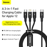 Cáp sạc 3 đầu Baseus Rapid Series 3-in-1 PD 20W (Type C to Type C / Lightning/ Micro USB, Fast Charging & Data Cable )