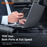 Tẩu Sạc Mcdodo FreeGo 75W USB + Type-C | Kèm Dây Type-C Rút Gọn, Sạc Nhanh Laptop Điện Thoại