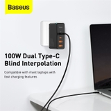 Cốc Sạc Baseus GaN2 Pro 100W | Hỗ Trợ Sạc Nhanh Laptop Máy Tính Bảng QC PD, 2Type-C + 2USB