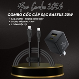 Combo Cốc Cáp Sạc Baseus 20W - Sạc Nhanh - Không Nóng Máy (Cốc Type-C + USB, Cáp Type-C to Ln 1m)