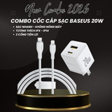 Combo Cốc Cáp Sạc Baseus 20W - Sạc Nhanh - Không Nóng Máy (Cốc Type-C + USB, Cáp Type-C to Ln 1m)