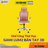 Ghế Công Thái Học Gami Lum2 - Bản Kê Tay 3D / Hồng ( Có Chân Gác)