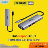 Hub chuyển đổi RAPOO XD51 5in1 - Type C to HDMI 4K, USB 3.0, Type c, PD