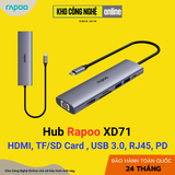 Hub chuyển đổi RAPOO XD71 7in1 - Type C to HDMI 4K, USB 3.0, TF/SD Card, RJ45, PD