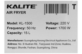 Lò chiên không dầu Kalite KL-1500 15 lít