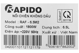 Nồi chiên không dầu Rapido RAF6.5M2 6.5 lít