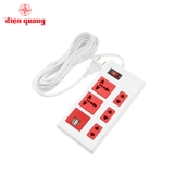 Ổ cắm điện quang ĐQ ESK 5WR 5ECO 2A (5lỗ: 2lỗ 3chấu + 3lỗ 2chấu, 2USB, dây 5m, trắng đỏ)..