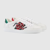 Ace Watersnake-Trimmed Appliquéd Leather Sneakers