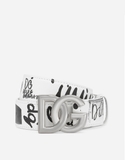 Calfskin belt with logo print