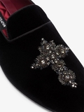 Dolce & Gabbana Black Vatican Embellished Velvet Slippers