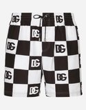 Damier-print mid-length swim trunks with DG logo