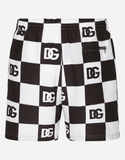 Damier-print mid-length swim trunks with DG logo