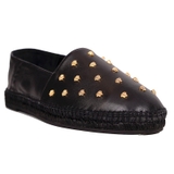 Black Leather GOLD MEDUSA STUDS Espadrilles FLATS