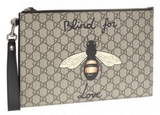 Gucci Bee Print Gg Supreme Canvas Pouch Mens Brown Multi