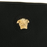 Versace Medusa Gold Black Calfskin Leather Clutch