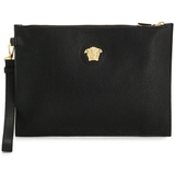 Versace Medusa Gold Black Calfskin Leather Clutch