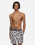 Mid-length swim trunks with all-over DG logo print