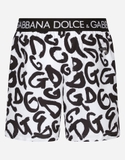 Mid-length swim trunks with all-over DG logo print