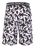 DOLCE & GABBANA Graffiti Logo Swim Trunks In Monochrome