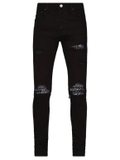 AMIRI BLACK SKINNY JEANS WITH PATTERNED INSERTS
