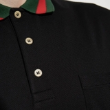 Gucci Web Collar Cotton Piquet Blue Polo