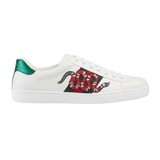 Ace Watersnake-Trimmed Appliquéd Leather Sneakers