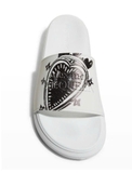 Men's Heart-Print Logo Pool Slide Sandals