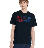 Printed black cotton jersey T-shirt