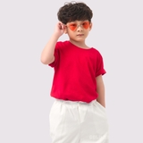 Áo Thun Trẻ Em 100% Cotton Cao Cấp Thoáng Mát - Cổ Tròn Màu Đỏ Tươi