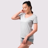 Cổ Tim XÁM TIÊU - Áo Thun Nữ 100% Cotton Cao Cấp