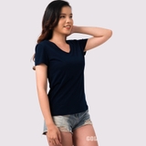 Cổ Tim XANH ĐEN - Áo Thun Nữ 100% Cotton Cao Cấp