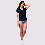 Cổ Tim XANH ĐEN - Áo Thun Nữ 100% Cotton Cao Cấp