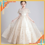 Đầm công chúa bé gái màu vàng ngà mã DBG119